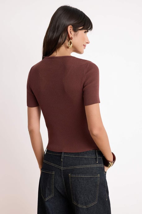 TRENDYOLMİLLA Dames Bruin Effen Kort Getailleerd Blouses - Image 3