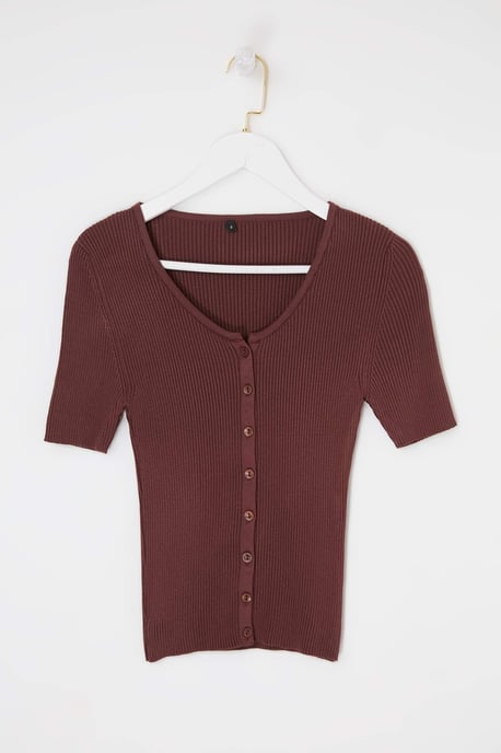 TRENDYOLMİLLA Dames Bruin Effen Kort Getailleerd Blouses - Image 4