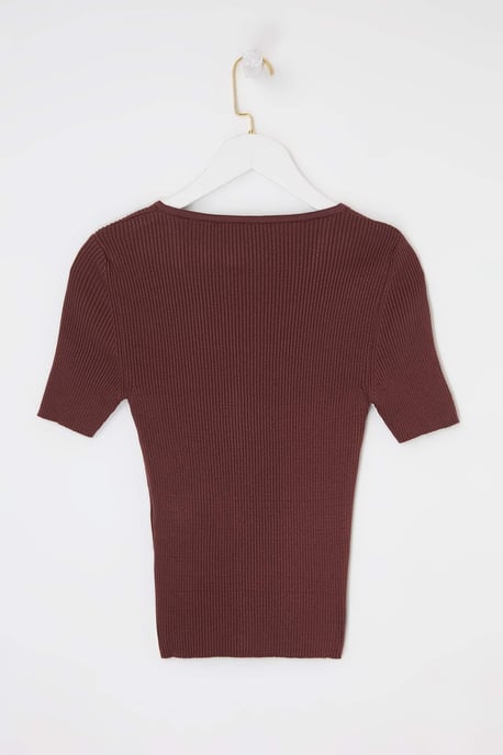 TRENDYOLMİLLA Dames Bruin Effen Kort Getailleerd Blouses - Image 5