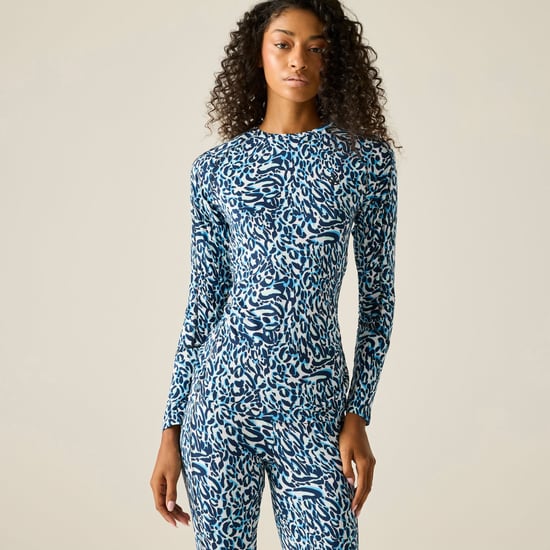 Dare 2B Womens/Ladies Exchange III Animal Print Thermal Base Layer Set (Blue/White) - Image 6