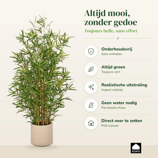 Kopu ® kunstplant bamboe 130 cm 1978 bladeren crème pot fargesia - Image 6