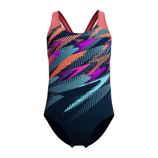 Speedo Digitaal bedrukt eendelig zwempak met print voor tieners (Koraal) - Image 1