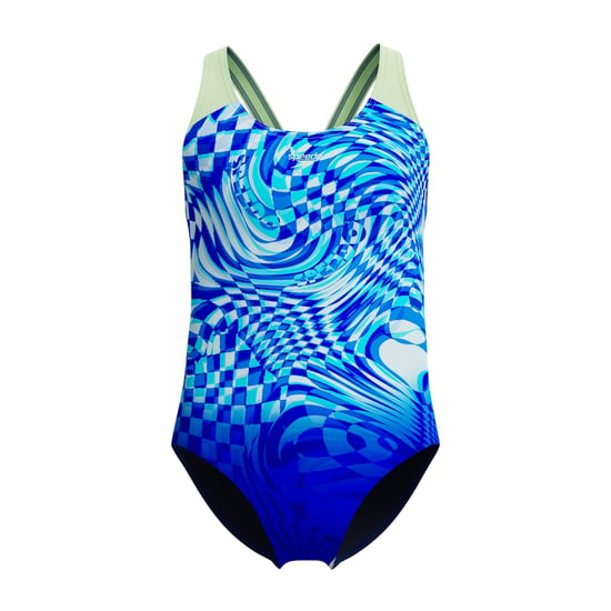 Speedo Girls Mosaic Splashback One Piece Swimsuit (Blue/Dark Blue) - Image 1