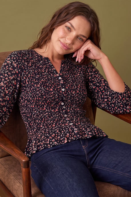 Petite Shirred Button Blouse - Image 2