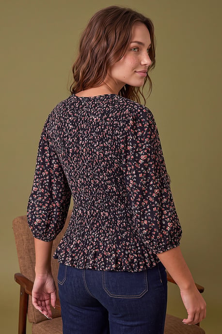 Petite Shirred Button Blouse - Image 4