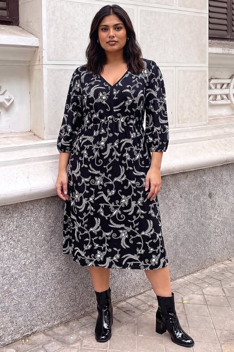 Curve Floral V-Neck Stretch Dress - Image 1