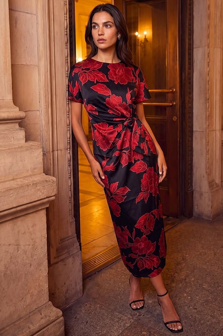 Floral Tie Side Midi Dress - Image 1