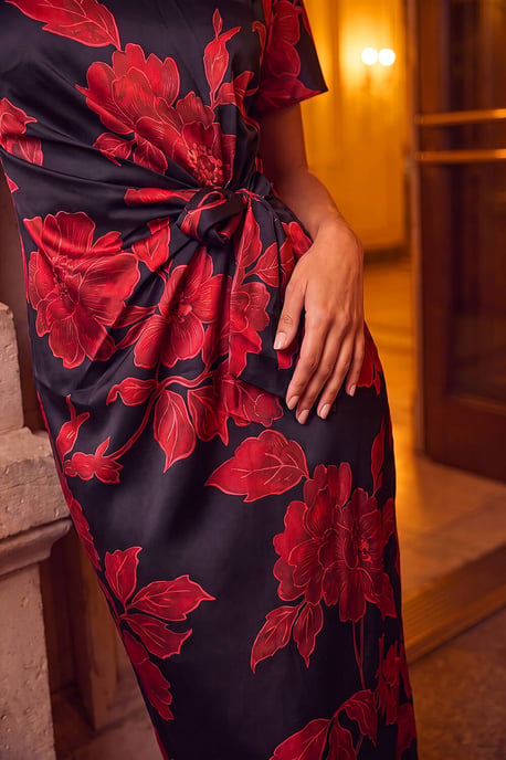 Floral Tie Side Midi Dress - Image 4