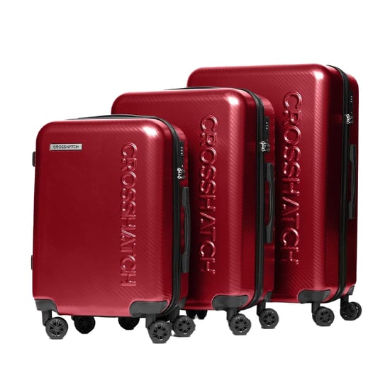 Crosshatch Escapade Embossed 4 Wheeled Suitcase (Pack Of 3) (Dark Red) - Image 1