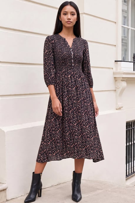 Petite Floral Shirred Bodice Dress - Image 1
