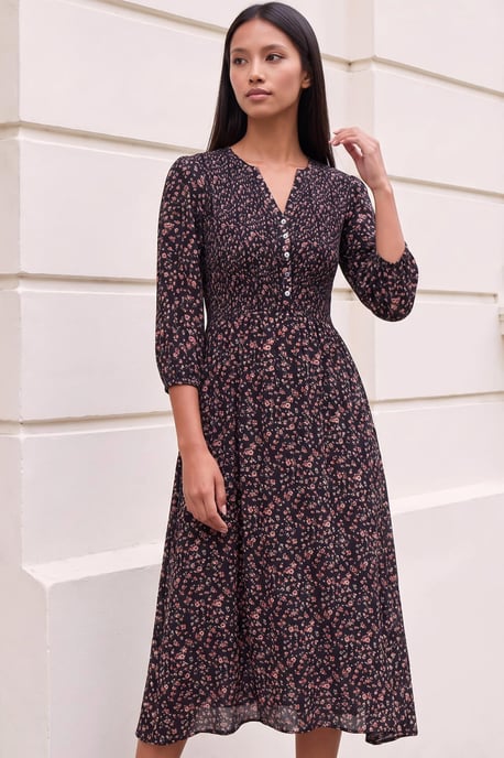 Petite Floral Shirred Bodice Dress - Image 3