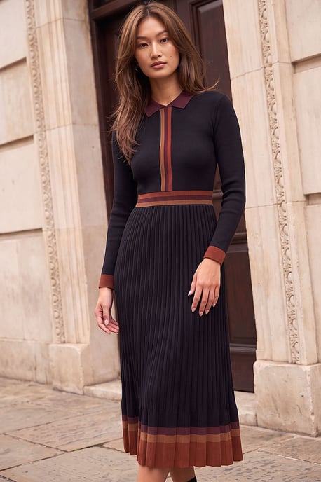 Contrast Pleated Knit Dress - Image 1
