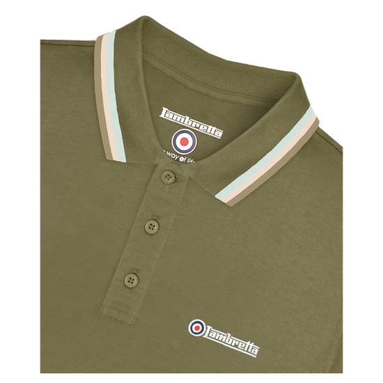 Lambretta Mens Triple Tipped Polo Shirt (Khaki Green/Aqua/Silver/Cashew) - Image 4