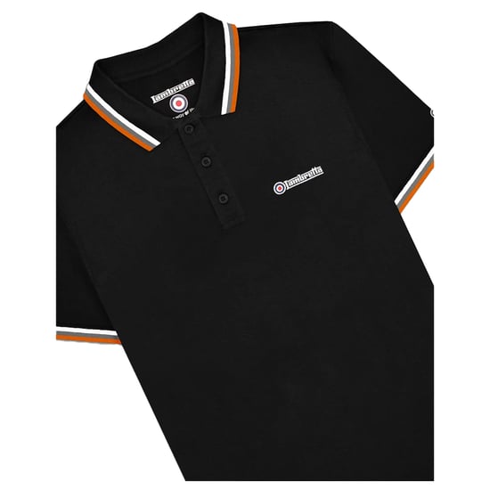 Lambretta Mens Triple Tipped Polo Shirt (Black/White/Grey/Orange) - Image 3