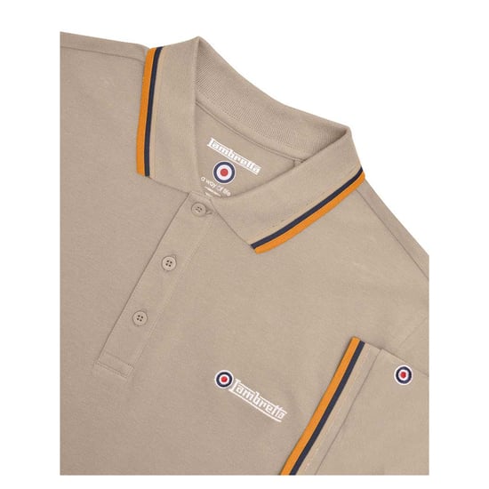 Lambretta Mens Triple Tipped Polo Shirt (Cashew/White/Navy/Apricot) - Image 4