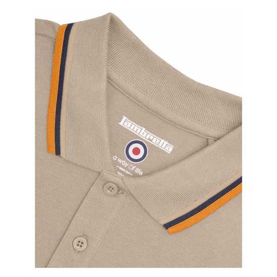 Lambretta Mens Triple Tipped Polo Shirt (Cashew/White/Navy/Apricot) - Image 5
