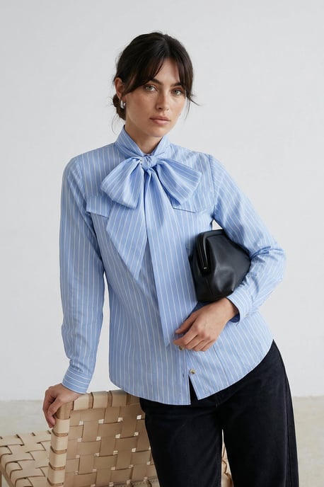 Trendyol Modest Dames Blauw Gestreept Lang Regular fit Modest Overhemden - Image 1