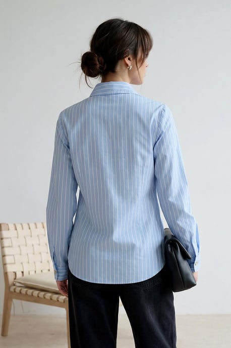 Trendyol Modest Dames Blauw Gestreept Lang Regular fit Modest Overhemden - Image 2