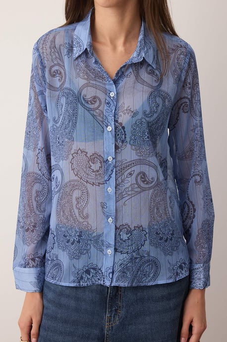 TRENDYOLMİLLA Dames Blauw Paisley Lang Regular fit Overhemden - Image 2