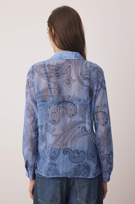 TRENDYOLMİLLA Dames Blauw Paisley Lang Regular fit Overhemden - Image 3