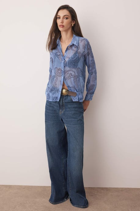 TRENDYOLMİLLA Dames Blauw Paisley Lang Regular fit Overhemden - Image 4