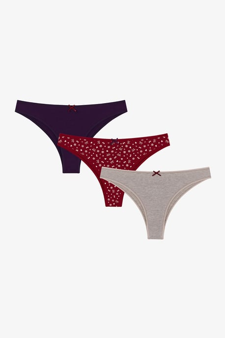Snow Cute Bow Print 3-Pack Brazilian Briefs - Image 1