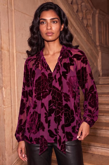 Floral Burnout Tie Front Top - Image 2