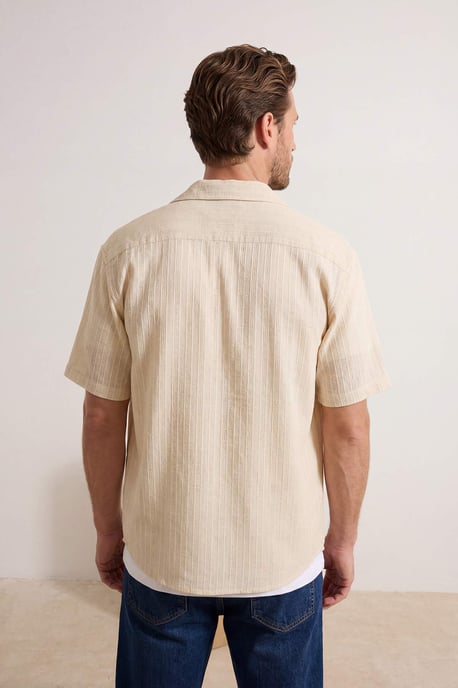 TRENDYOL MAN Men's Ecru Textured Short Oversize Shirts - Image 2