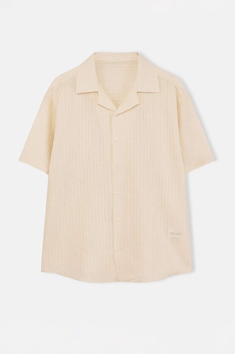 TRENDYOL MAN Men's Ecru Textured Short Oversize Shirts - Image 3