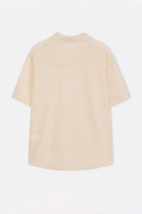 TRENDYOL MAN Men's Ecru Textured Short Oversize Shirts - Image 5