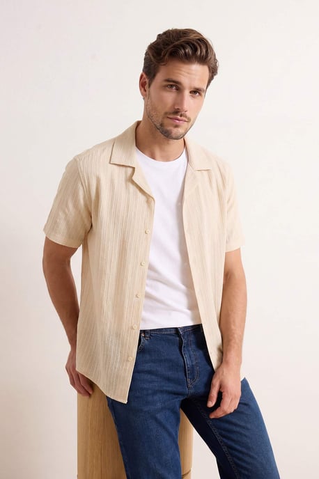 TRENDYOL MAN Men's Ecru Textured Short Oversize Shirts - Image 6