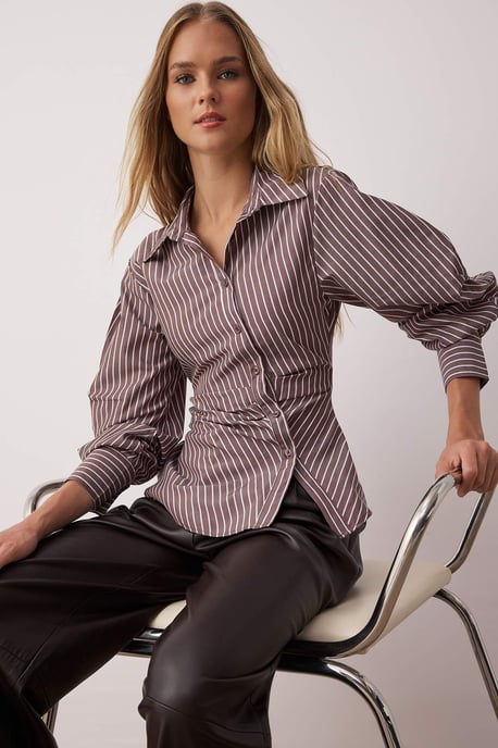 TRENDYOLMİLLA Meisjes Bruin Effen Lang Slim fit Overhemden - Image 4