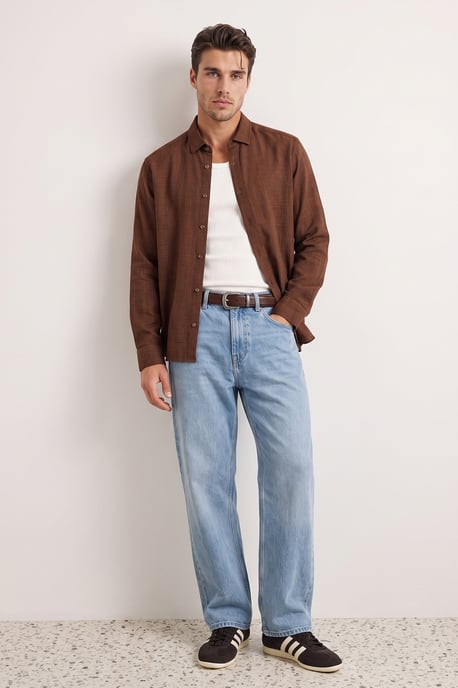 TRENDYOL MAN Men's Brown Plain Long Regular fit Shirts - Image 2
