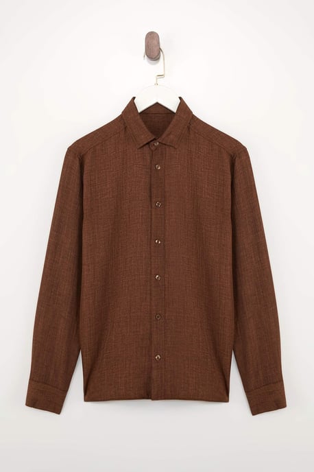 TRENDYOL MAN Men's Brown Plain Long Regular fit Shirts - Image 4