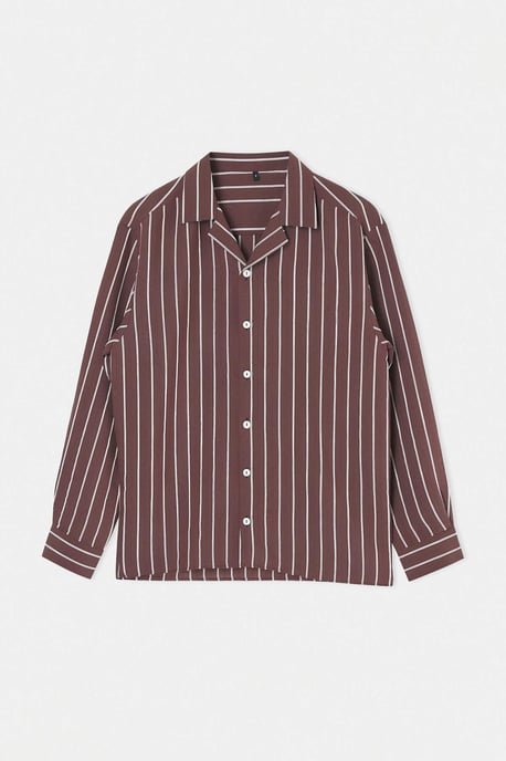 TRENDYOL MAN Men's Brown Striped Long Oversize Shirts - Image 3