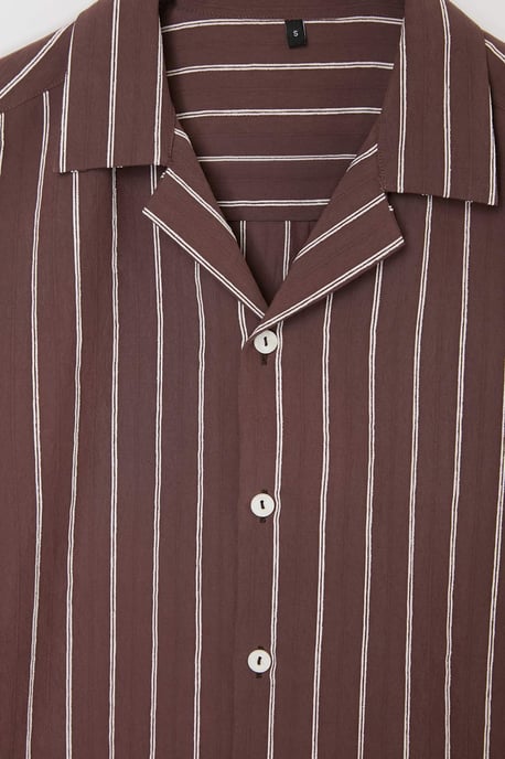 TRENDYOL MAN Men's Brown Striped Long Oversize Shirts - Image 4