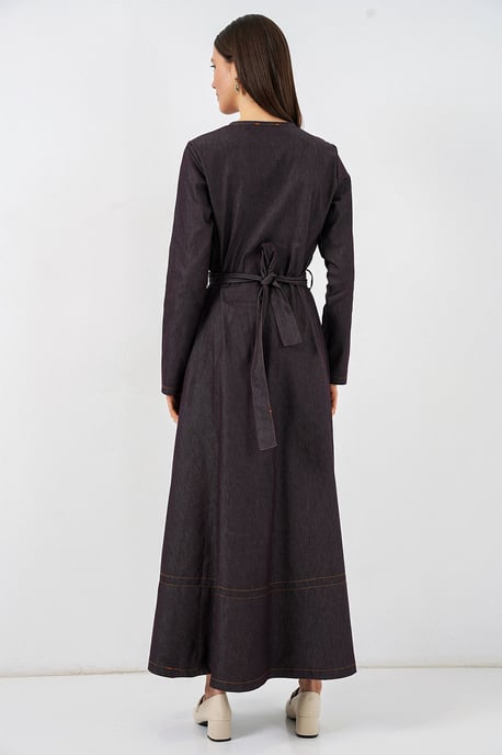 Belted Denim Midi Dress - Image 5