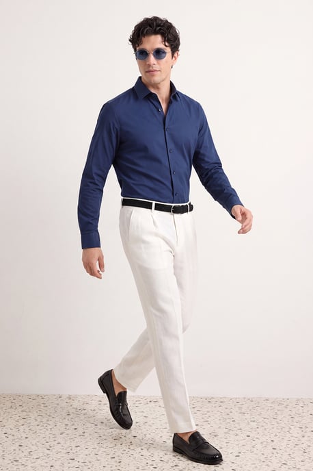 TRENDYOL MAN Men's Dark blue Plain Long Slim fit Shirts - Image 2