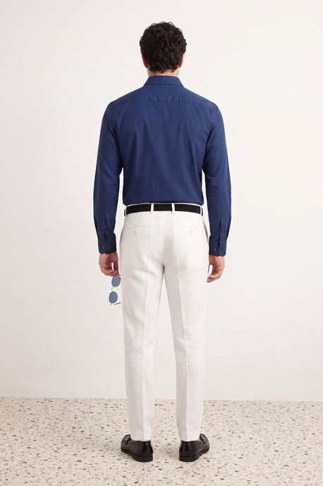 TRENDYOL MAN Men's Dark blue Plain Long Slim fit Shirts - Image 3