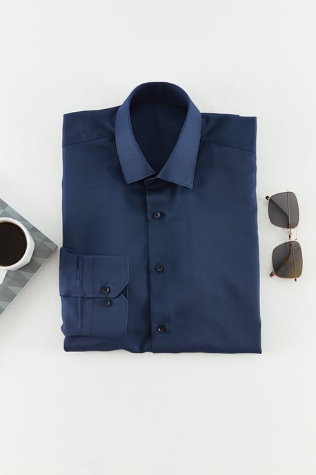 TRENDYOL MAN Men's Dark blue Plain Long Slim fit Shirts - Image 4