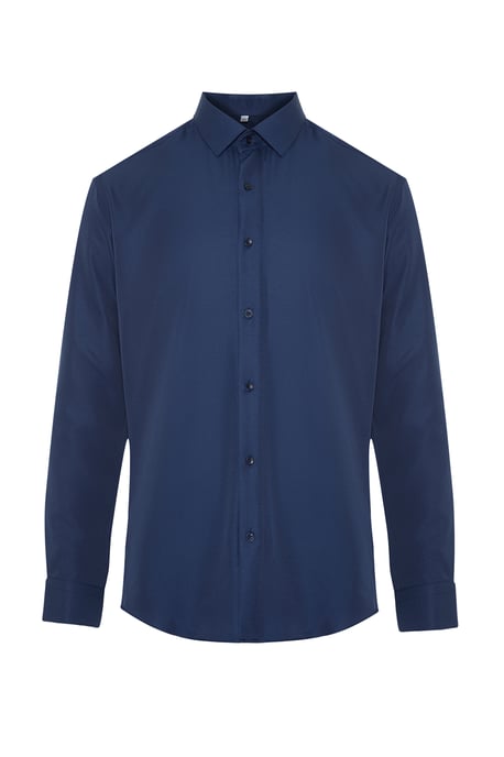 TRENDYOL MAN Men's Dark blue Plain Long Slim fit Shirts - Image 5