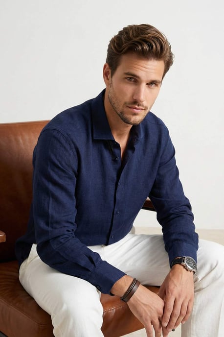 TRENDYOL MAN Heren Donkerblauw Effen Lang Regular fit Overhemden - Image 2