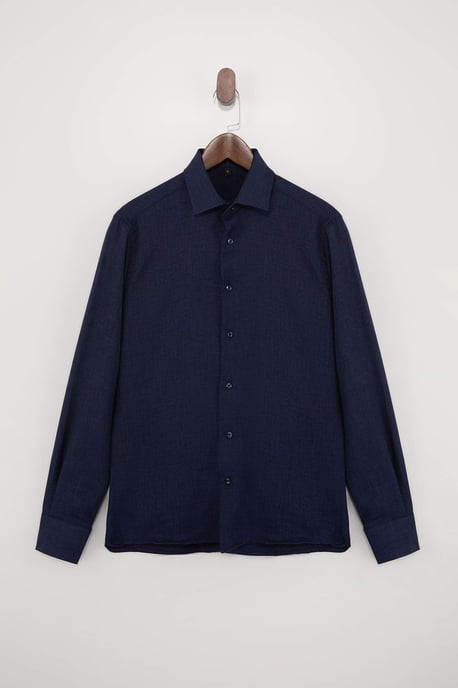 TRENDYOL MAN Heren Donkerblauw Effen Lang Regular fit Overhemden - Image 4