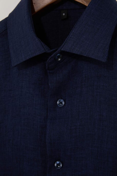 TRENDYOL MAN Heren Donkerblauw Effen Lang Regular fit Overhemden - Image 5