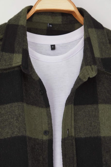 TRENDYOL MAN Men's Khaki Plaid Long Regular fit Plus Size Shirts - Image 4