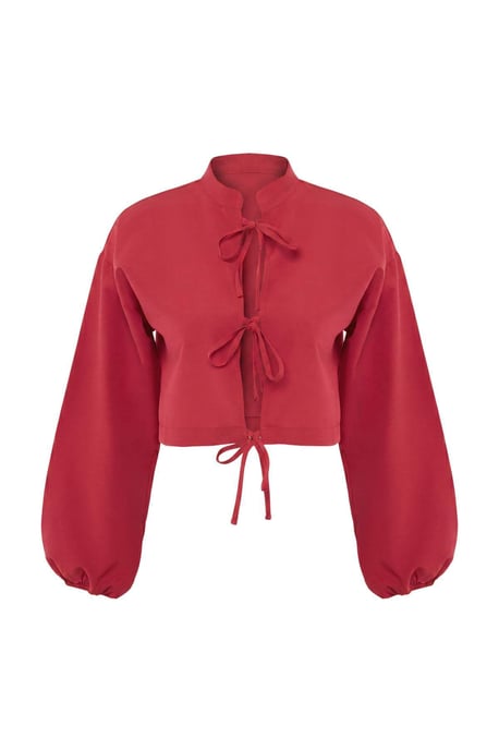 TRENDYOLMİLLA Dames Rood Gestreept Lang Regular fit Overhemden - Image 3