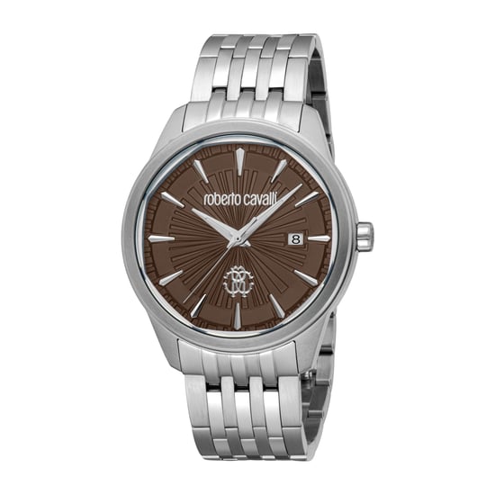 ROBERTO CAVALLI Men Watch, Silver Color Case, Sand Dial, Silver Color Metal Bracelet, 3 Hands Date, 5 ATM - Image 1