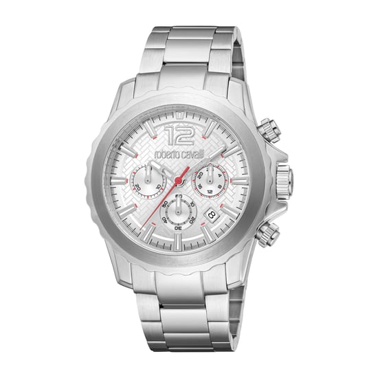ROBERTO CAVALLI Men Watch, Silver Color Case, Silver Dial, Stainless Steel Metal Bracelet, Chronograph, 10 ATM - Image 1