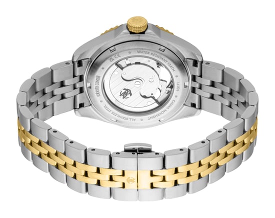 ROBERTO CAVALLI Men Watch, Two Tone Silver & Gold Color Case, Dark Blue Dial, Two Tone Silver & Gold Color Metal Bracelet, Automatic, 10 ATM - Image 2
