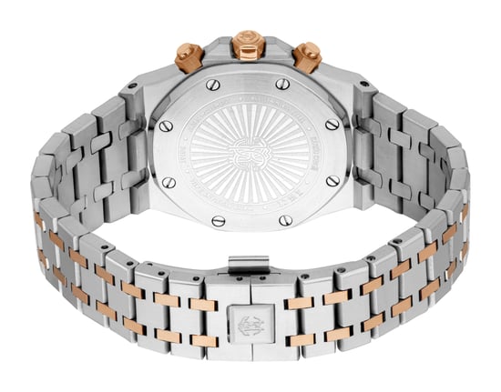 ROBERTO CAVALLI Men Watch, Two Tone Silver & Rose Gold Color Case, Dark Blue Dial, Two Tone Silver & Rose Gold Color Metal Bracelet, Chronograph, 3 ATM - Image 2